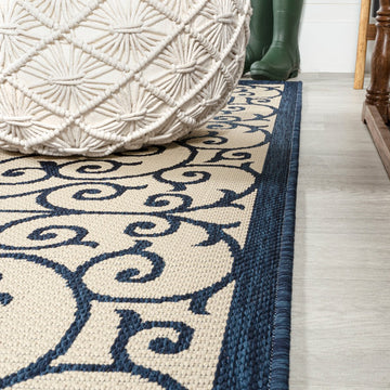 Madrid Vintage Filigree Textured Weave Indoor/outdoor Square Rug